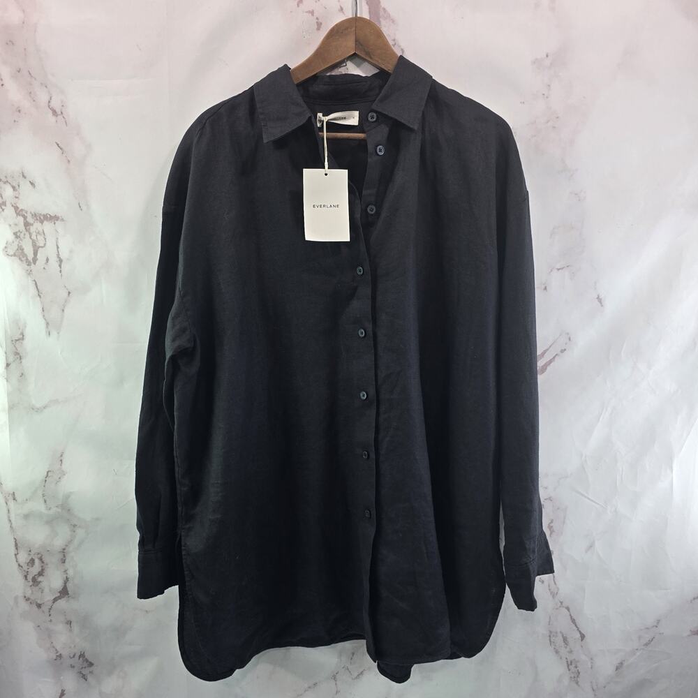 Everlane Shirt Womens XL Linen Black Button Up Long Sleeve Oversized